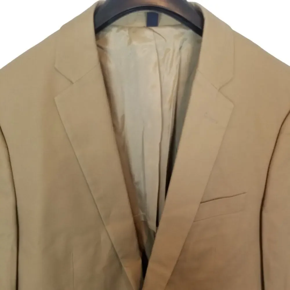 J. Crew Mens Thompson Blazer Size 40 L Tan Cotton Suit Jacket Wedding Guest